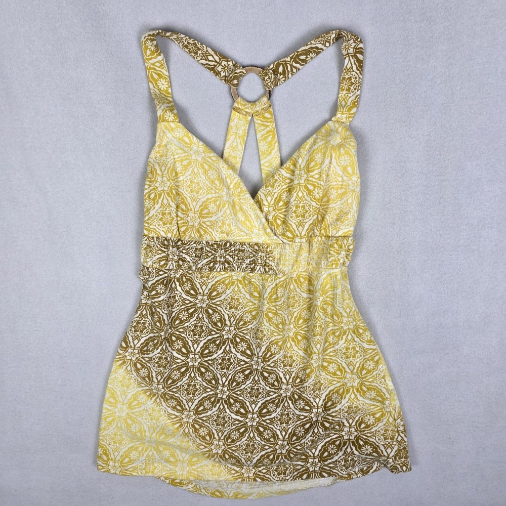 Vintage Y2k Self Esteem Top Womens Medium Yellow Summer Shirt Floral